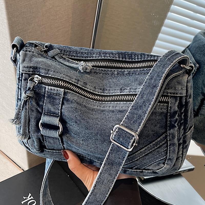 Women'S Vintage Crossbody Bag with Adjustable Strap - Multi-Zipper Compartments, Durable Polyester Lining, Solid Color for Daily Commute & Shopping