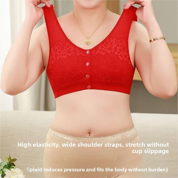 Front Closure Wireless Bra for Middle-Aged Women, Anti-Sag Gathering Side Smoothing Back Supportive Bra