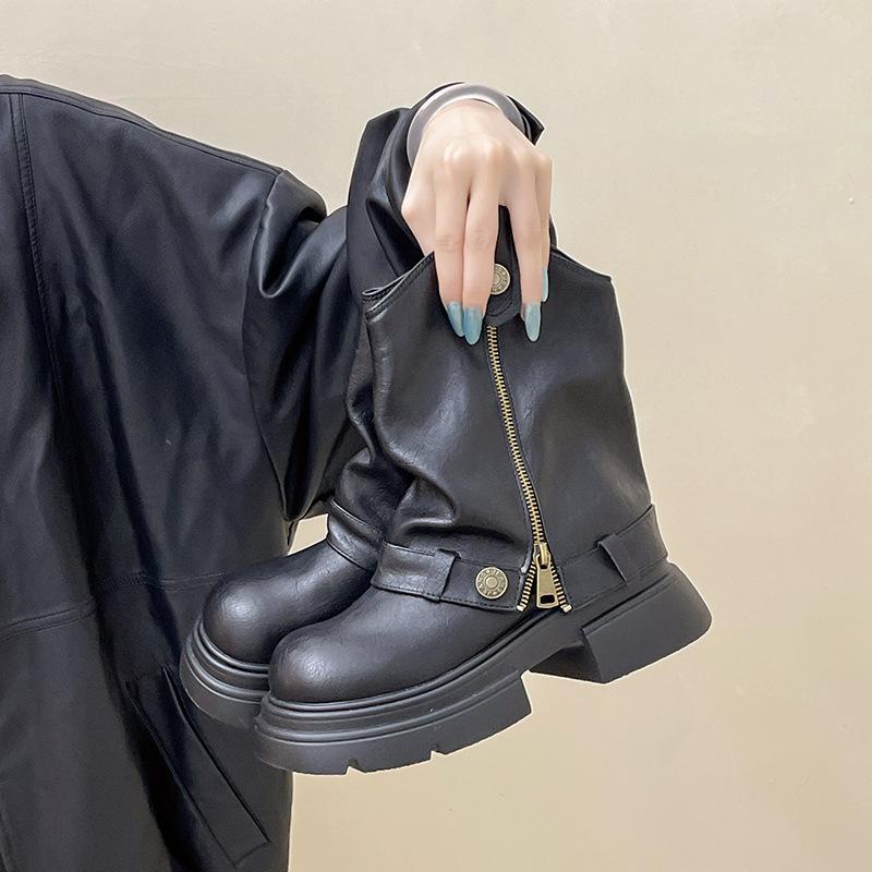 Versatile Coarse Heel Women's Martin Boots Short Boots Autumn and Winter Fashion Design Sense Snow Boots Pants High Heel Stacking Boots Tide