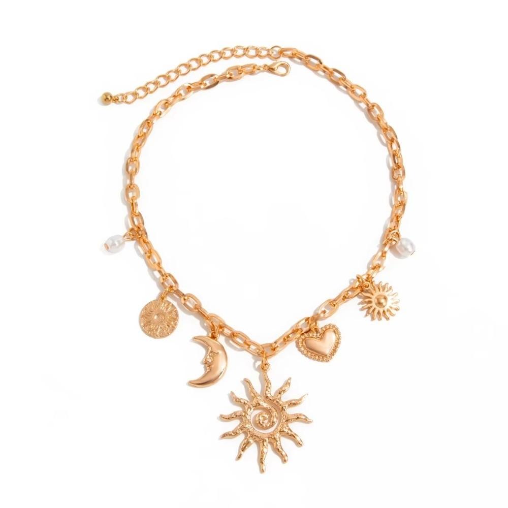 Alloy Chokers Necklace Heart Sun Moon Bridal Jewelry Elegant Pendant Necklace