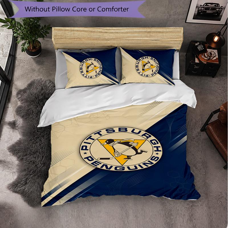 Pittsburgh Penguins Pattern Microfiber 3Pcs Bedding Set Decor Duvet Cover Set For Bedroom Home Use