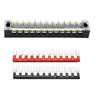 Double Rows 12 Positions 600V 15A Barrier Screw Copper Terminal Block Bar 6P Fork Type Terminal Strip 400V
