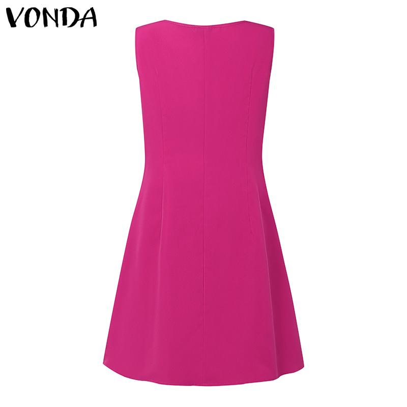 VONDA Women Sleeveless Side Zip-up Bow Knot Casual Mini Dress