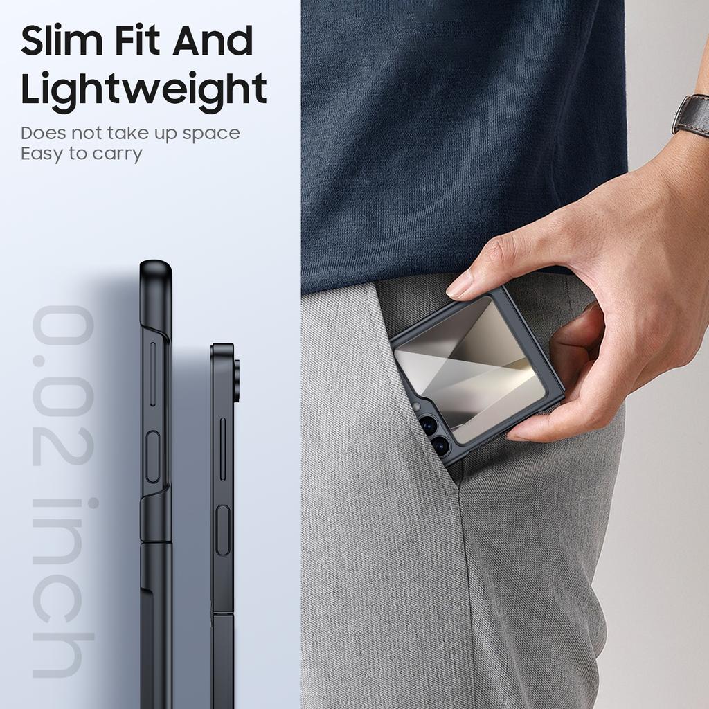 Custodia Rigida Sottile in PC per Galaxy Z Flip 6 con Protezione Schermo Integrata, Copertura Antiurto Antigraffio per Protezione Integrale, Per Ricarica Wireless-Nero
