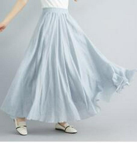 Women's Plus Size Cotton Linen Midi A-Line Skirt with Elastic Waist In 20 Colors