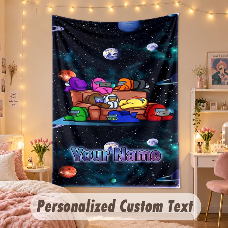 Custom Personalized Tapestry,Among Us Print Custom Name Text Wall Art Hanging for Bedroom