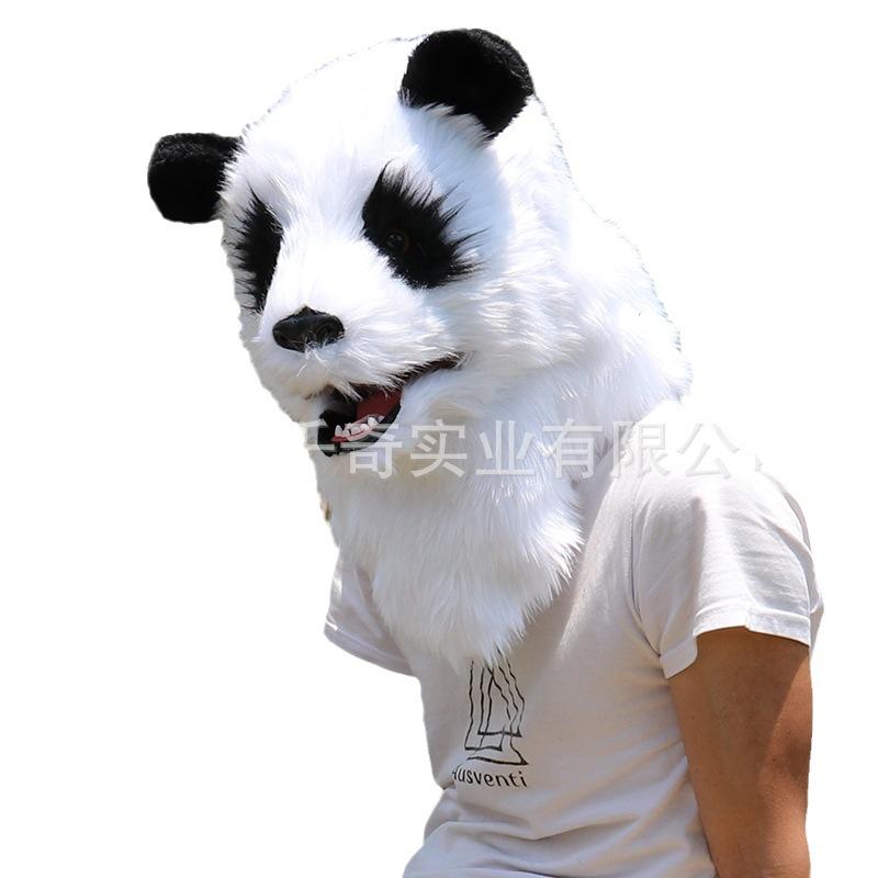 Animal Panda Headgear with Movable Mouth, Plastic Halloween Plush Mask, Blister Headgear, Stage Party Costume Props