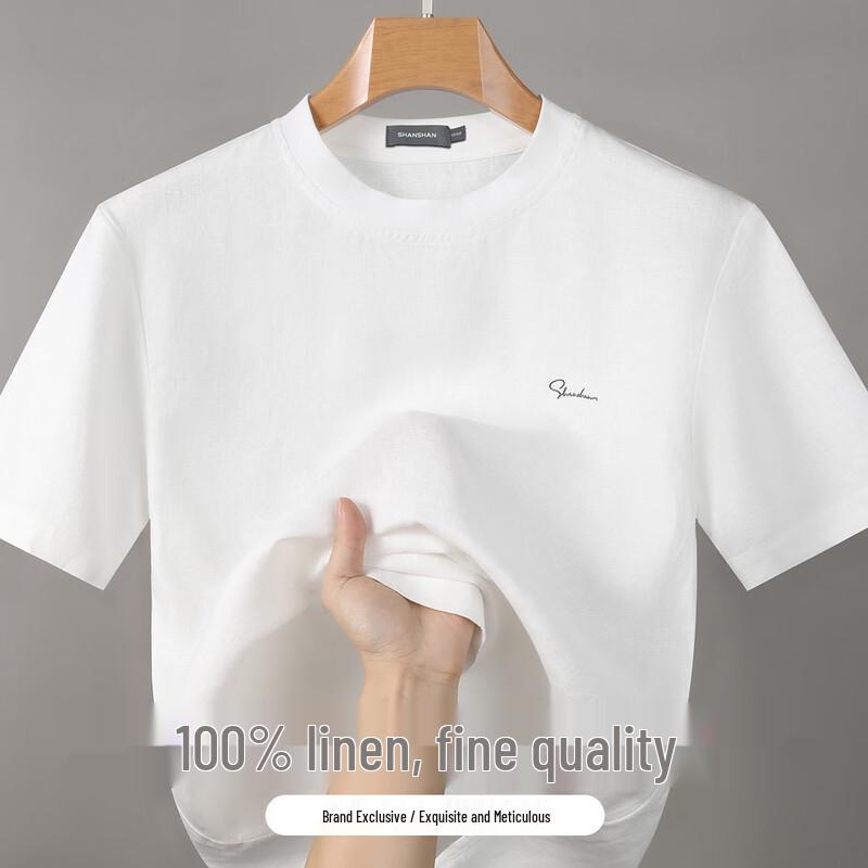 Shanshan Men's 100% Linen Round Neck T-shirt