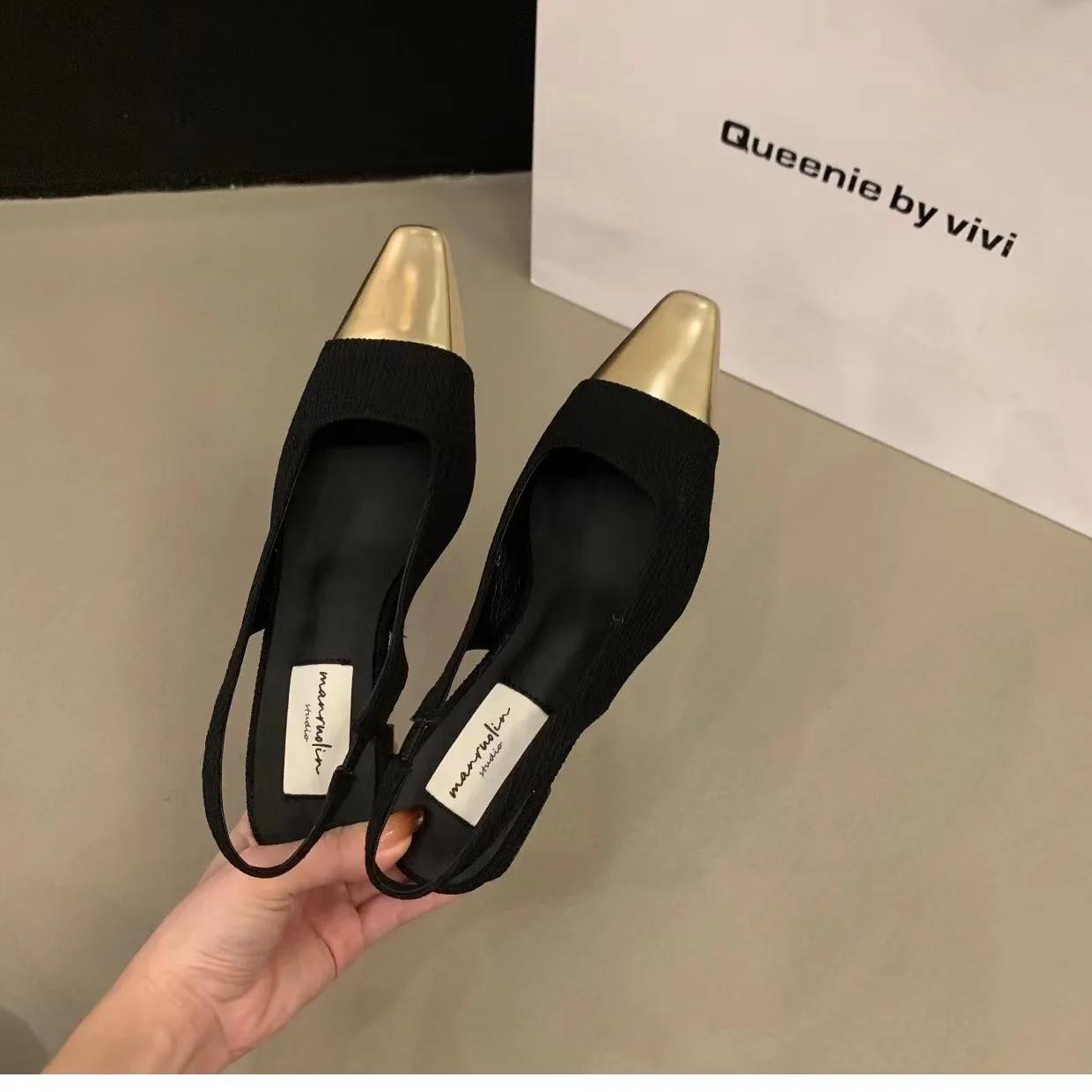 

New Fashion Women s Low Heel Shoes Women s Dress Shoes Mid Heel Wedding Sandals All Matching Pointed Princess Shoes 35 чорний