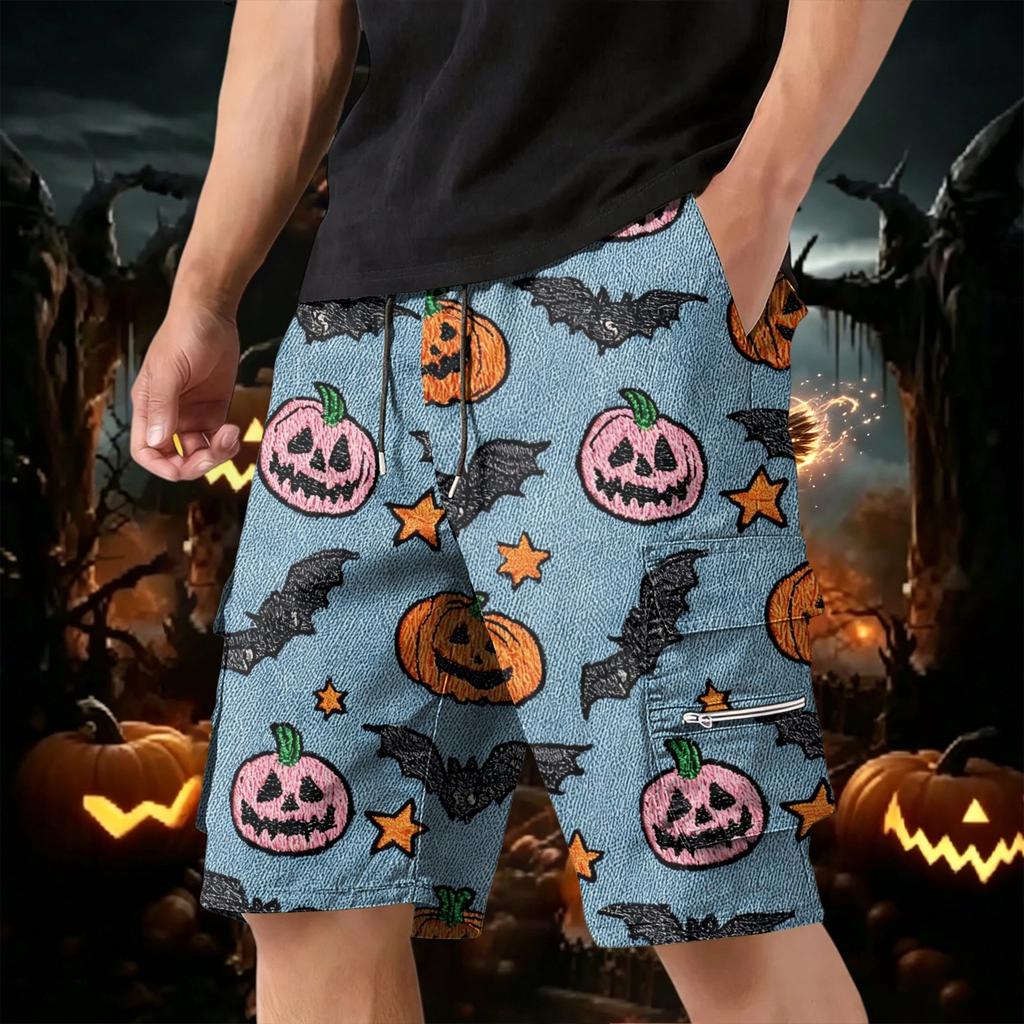 Men's Halloween Cargo Shorts Multi-Pocket Drawstring Casual Workout Shorts