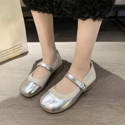 Mode NOUVEAU Printemps Léger Souple Bout Rond Chaussures en Cuir Femmes Talon Couvert Sangle à Boucle Ballerines Mode Semelle Souple Couleur Unie Mode Décontracté