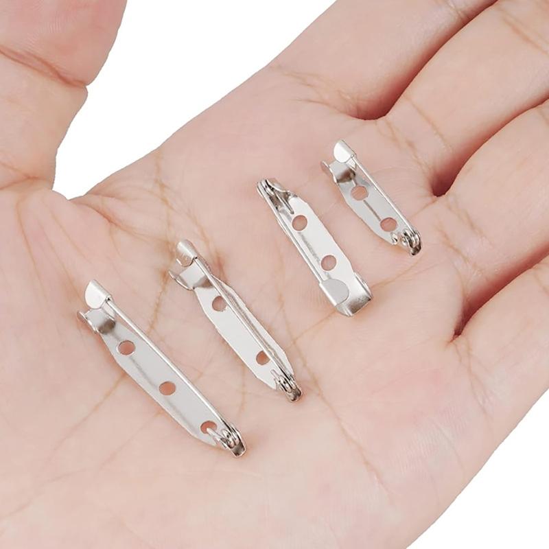 Brooch Pin Bases for Crafts, 300 Silver-Tone Iron Findings with Smooth Finishes and Pre-Drilled Holes for Thread or Craft Cement Attachment