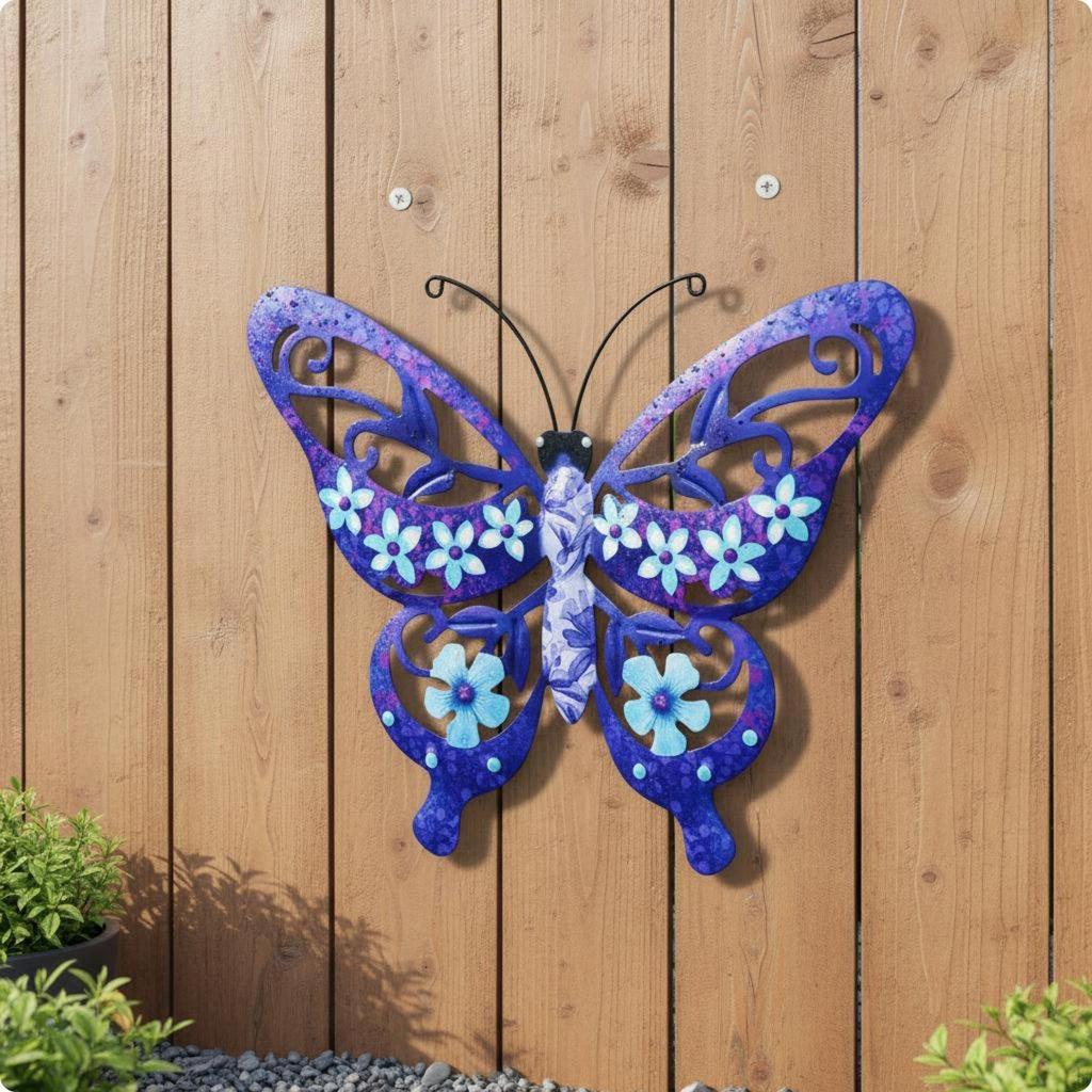 Stahl Schmetterling Wanddeko Erhöhter Körper 3D Dekoration Lackiertes Finish für Garten,