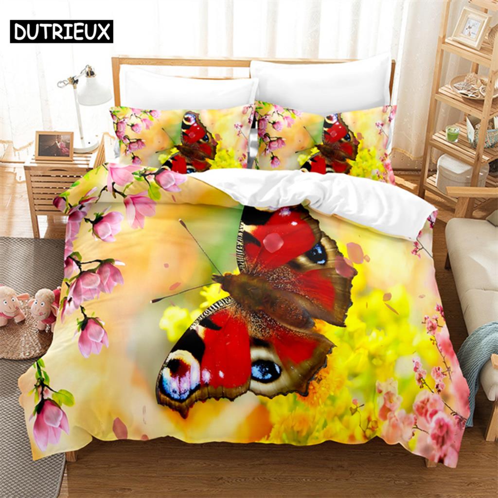 Comforter Butterfly Flower Queen Bedding Set Kids Bedroom Bed Set Comforter Set King Size Bedding Sets