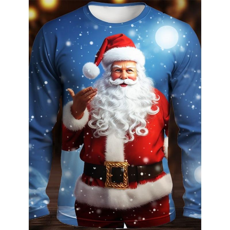 

Рождественские футболки для мужчин, футболки с рисунком дерева, снежинки, хлопковые футболки с круглым вырезом, свободные топы с длинным рукавом, уличная мужская рубашка 4XL