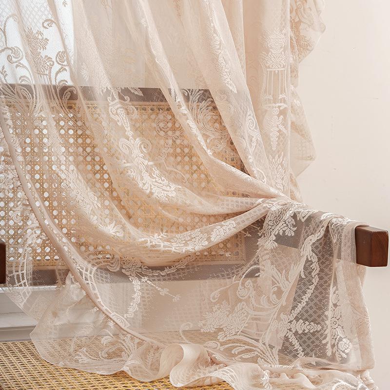 1 Stück Grüne Spitzenvorhänge Wohnzimmer- und Schlafzimmer-Trennvorhänge Fertige Gaze-Rollos Perforierter Lotusblatt-Spitzenstangen-Stil Schlafzimmergardinen