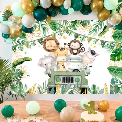 Safari en la Selva Fiesta de Animales Fondo Decoración Fiesta de Cumpleaños Feliz Salvaje Uno 1er Cumpleaños Decoración Fiesta de Bienvenida al Bebé Fondo para Fotos