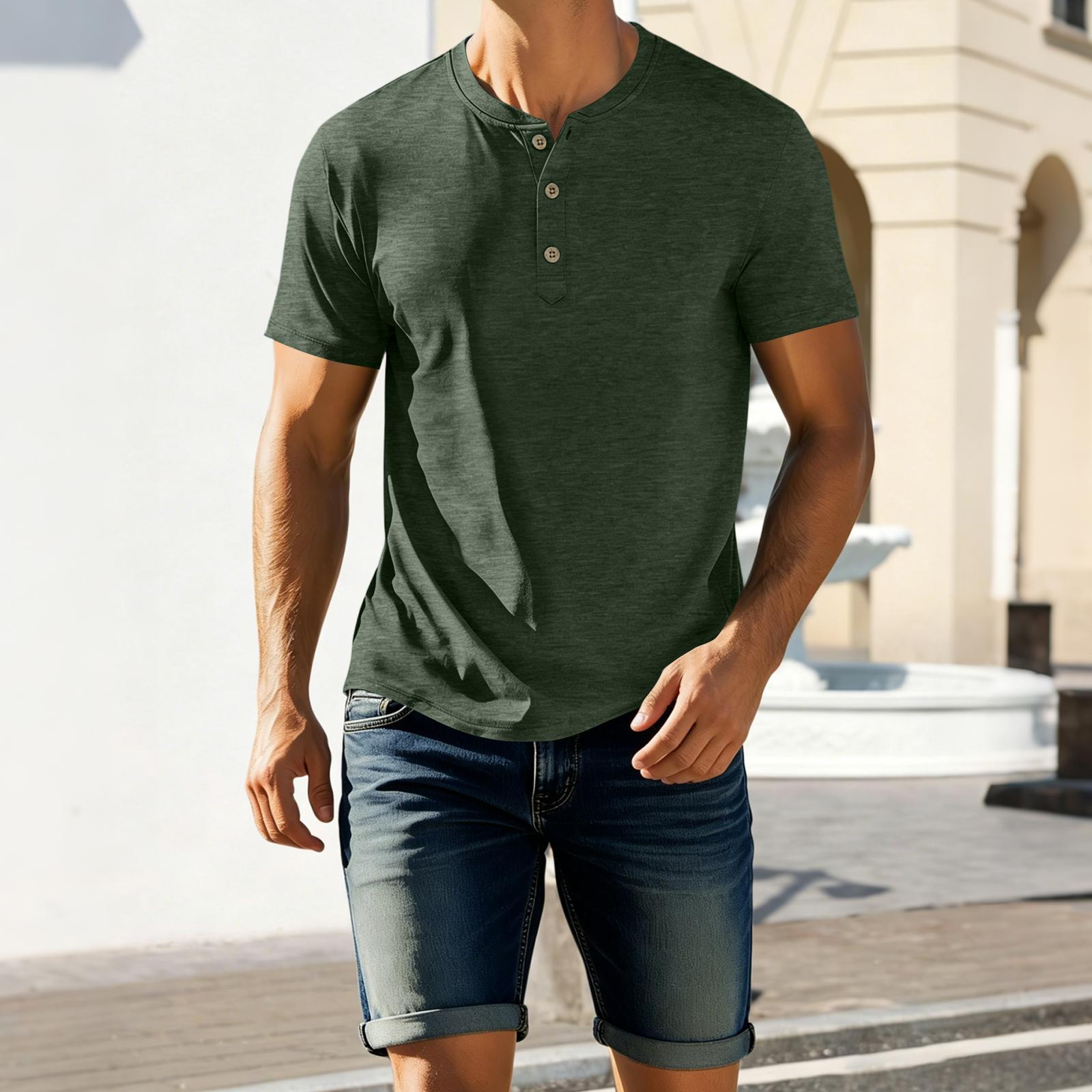 

Men s Casual Short Sleeve Henley Shirt with Button Design Breathable Lightweight Pullover Top for Everyday Wear XXXL