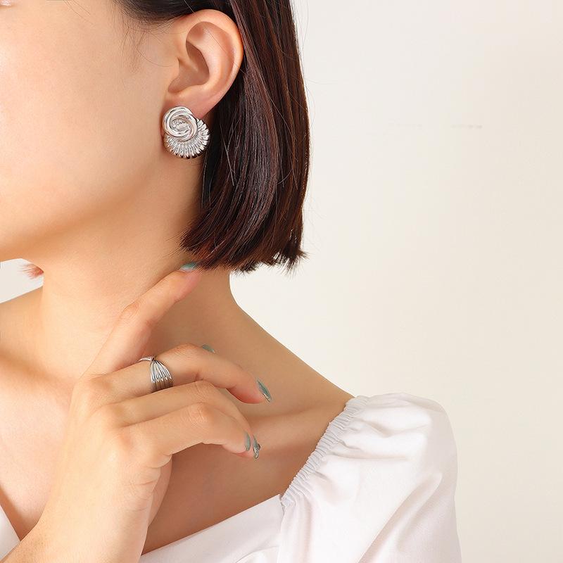 18K Gold Plated Titanium Steel Embossed Earrings: European & American Retro Style