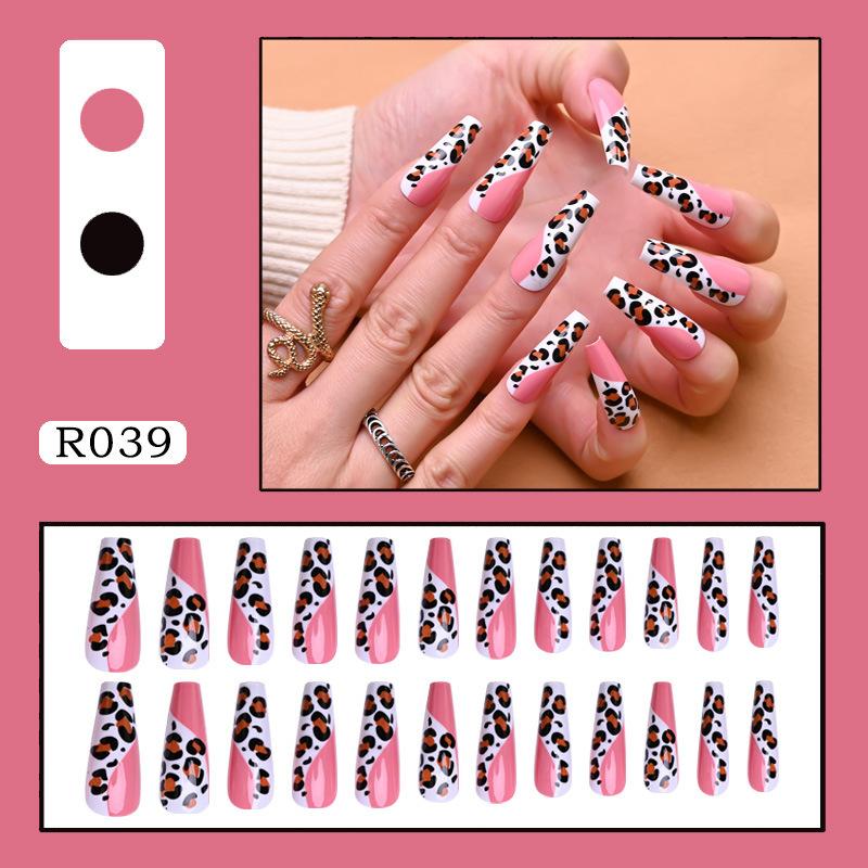 Sztuczne Paznokcie Wzór Panterki Różowy Długi Balet Sztuczne Paznokcie Lakier Do Paznokci Lakier Do Paznokci Gotowy Lakier Do Paznokci Francuski Manicure