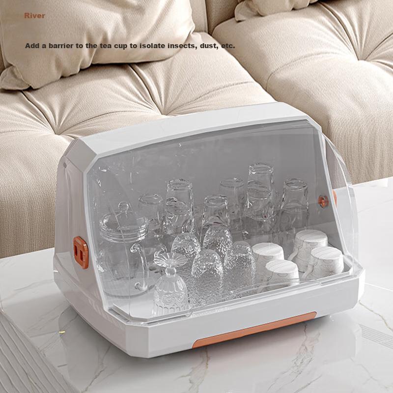 PINYU (PINYU) Desktop Cup Storage Rack, Water Cup Dust-Proof Glass Cup Holder, Tea Cup Tray, Draining Cup Rack, Cup Stand, White And Orange Color