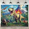 Vulkan T-Rex Dinosaurier Wandteppich, Jurassische Dschungellandschaft Wanddekoration für Jungenzimmer & Thematische Geburtstagsparty