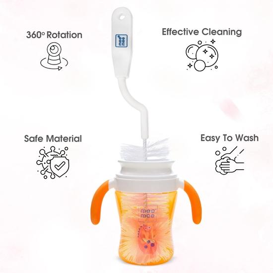 Mee Mee 360° Rörlig Nylonborst Baby Matflaska & Napp Rengöringsborste | Ergonomiskt Handtag | Lätt att Rengöra Flaskhörn för Smal Hals