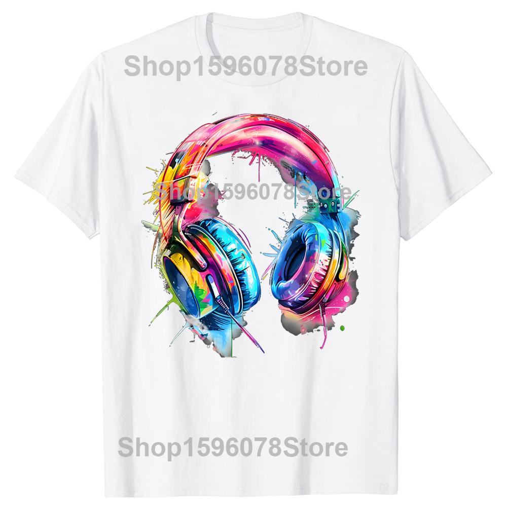 Headphones Music DJ Colourful Lover T Shirts Short Sleeve Gifts Mens Clothing Fashion Casual Loose Oversized T Shirt
