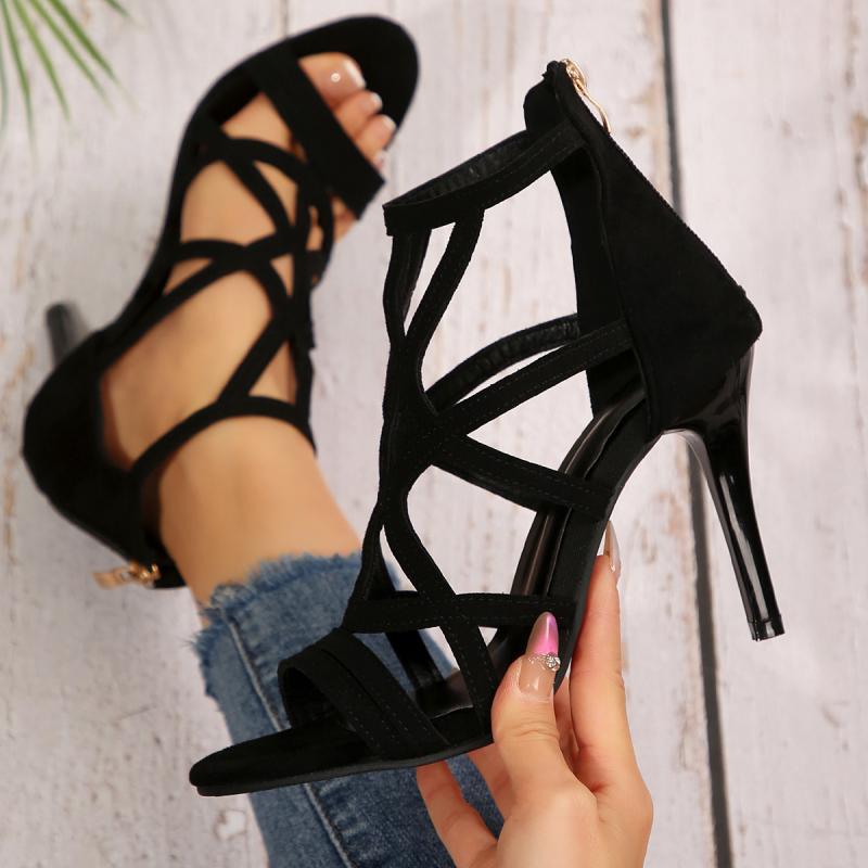 Fashion Sexy Pointed Toe Suede Cross Strap Sandals Women 2025 Summer Cover Heel Super High Heels Sandals Fashion Party Dress Jazz Shoes
