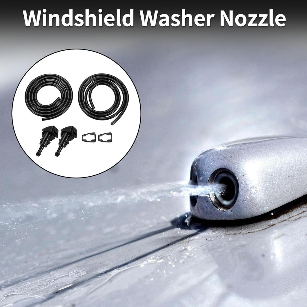 Windshield Washer Nozzle for Jeep Patriot 2009-2017 No.5303834AB Front Black with 2 Pcs Gasket,2 Pcs 1 Meter Fluid Hose 1 Set