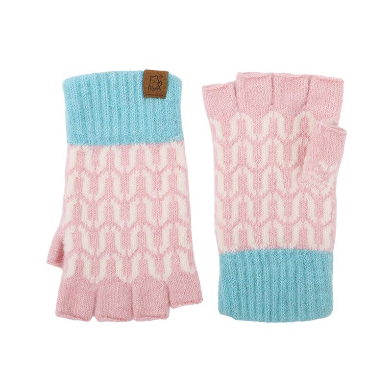 

Winter knitted gloves women s color matching half-finger gloves female student thermal gloves men s versatile bare-finger gloves women