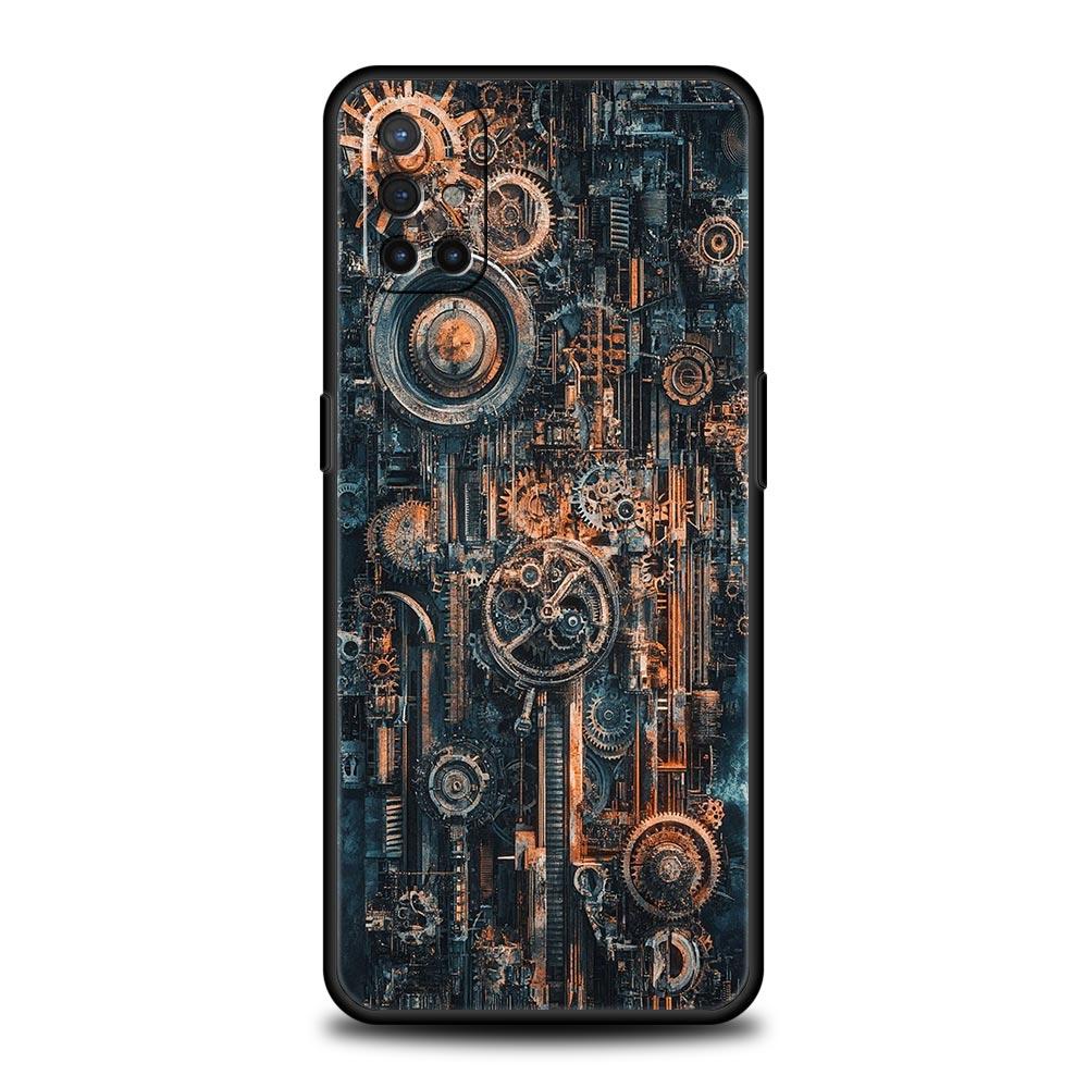 Mechanical Gear Pattern Phone Case For Oneplus 13R 13 12R 11 10T 10R Nord N100 N200 N10 10 9 9R 9RT CE 3 2 Z Pro Soft TPU Cover