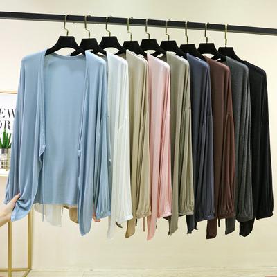 Novedad Cárdigan Largo de Modal con Cordón Ligero de Manga Larga Cubre Todo Blazer Abierto Fluido para Mujer Primavera y Verano Chal de Aire Fresco