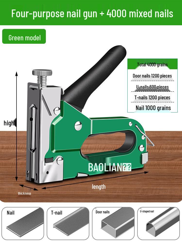 Manual Pneumatic Nail Gun: Brad Nailer, Steel Nailer, U-Shaped & Straight Nails for Wire Trough and Woodworking.