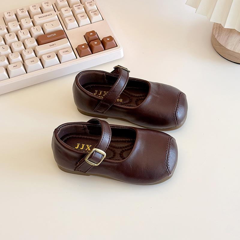 2025 Girls' Academy Style Leather Shoes - Spring & Autumn Princess Square Toe Korean Granny Shoes