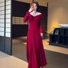 2026 Spring/Autumn Women's French Red Dress: Elegant Casual Slimming Battle Robe
