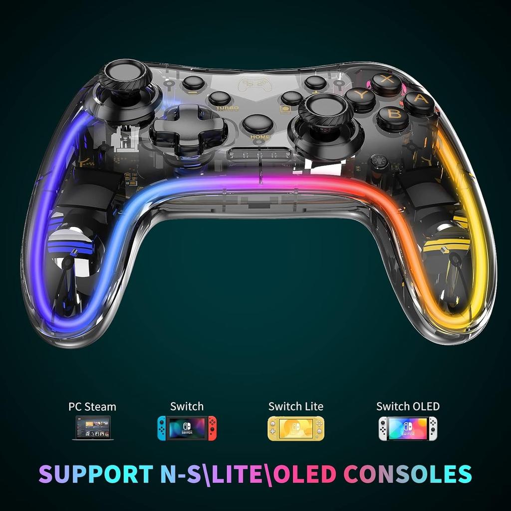 Switch / Switch Pro Controller Compatible with Switch / OLED / Lite, Pro Controller Switch with LED Lights, 6 Gyro Axis, Turbo and Dual Vibration