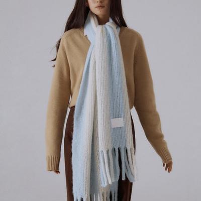 SILN Serra Wide Stripe Knit Muffler (BABY BLUE/IVORY)