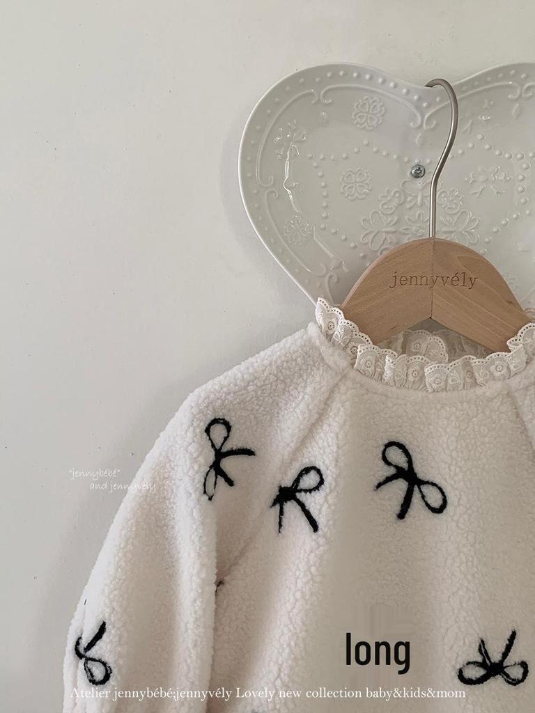 JennyBebe Korean-Style Lamb Wool Winter Dress for Baby Girls with Bow