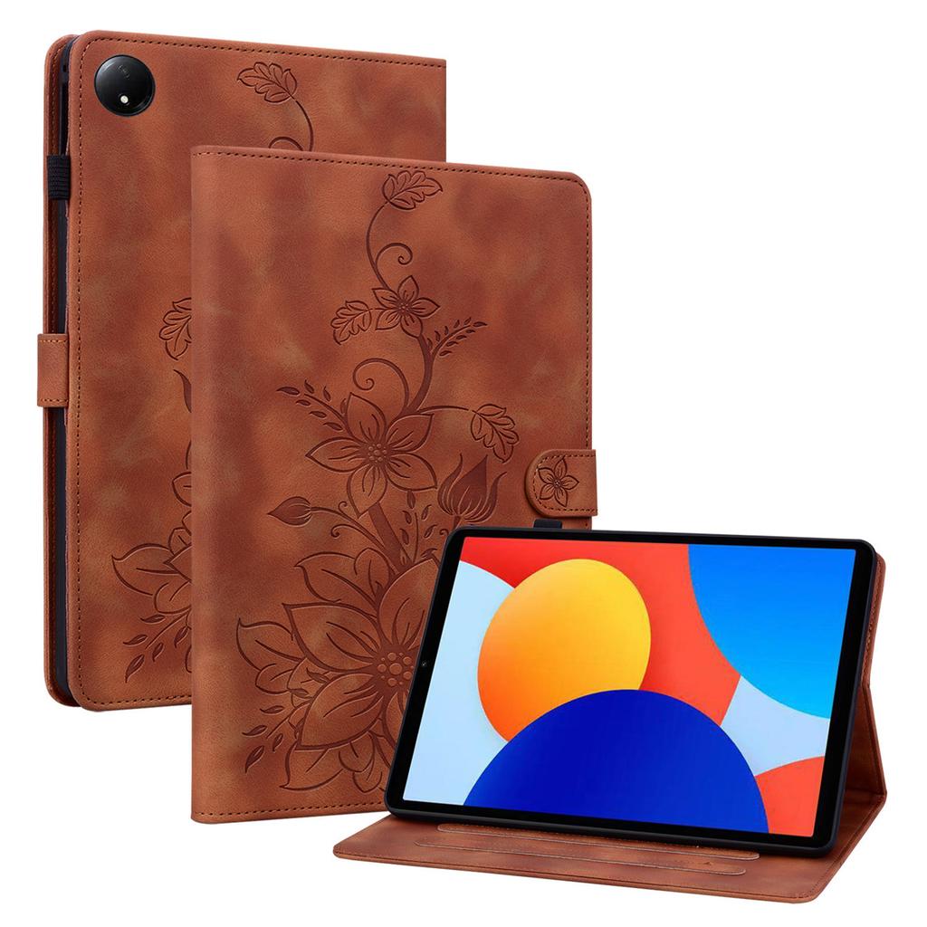 For Xiaomi Redmi Pad SE 4G 8.7 Inch Case Lily Flower Imprint Card Slots Leather Tablet Cover