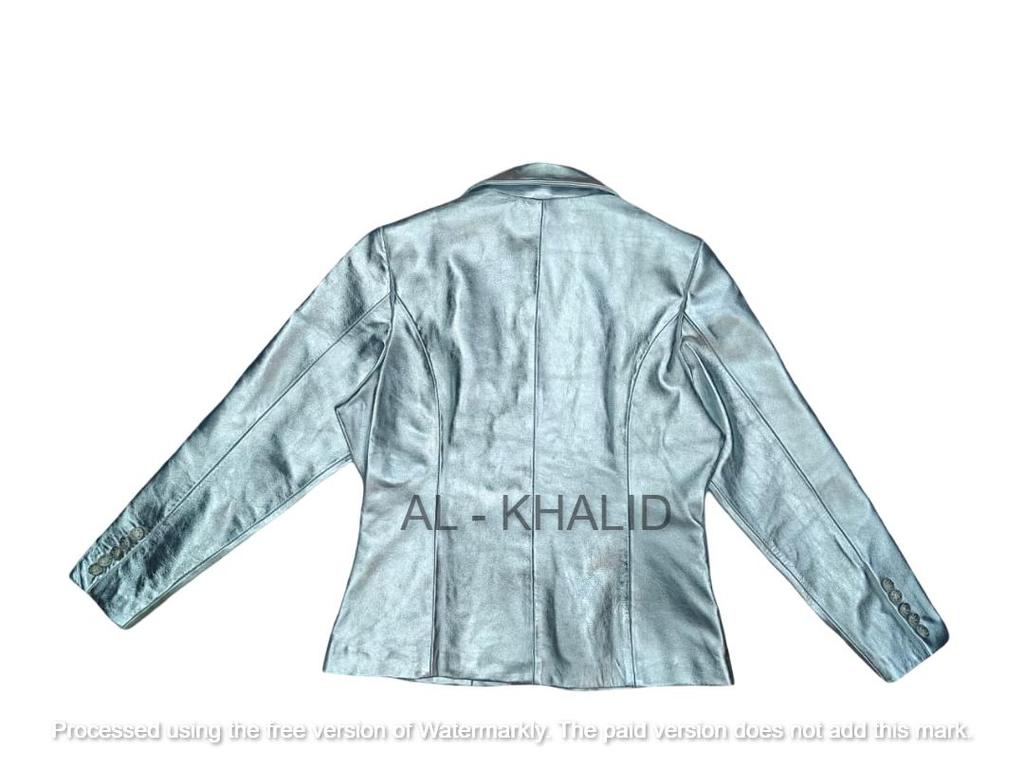 AL KHALID Äkta Lammskinn Läder Handgjord Dam Silver Kavaj Designer Formell Fest