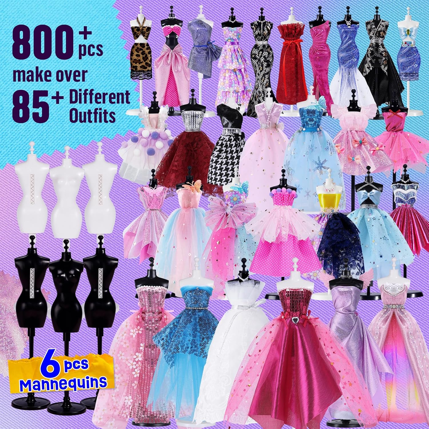 

ONE TO FOUR 800+Pcs - Fashion Designer Kit for Girls with 6 Mannequins - Arts and Crafts Kit- Sewing Kit for Kid Ages 8-12 -Girl Gift Age 6 7 8 9 10
