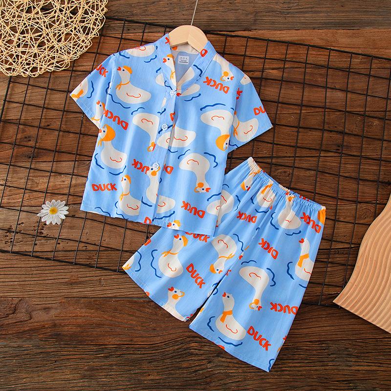 Kids 2-Piece Set 1-15Y Unisex Summer Casual Printed Viscose Cardigan+Shorts