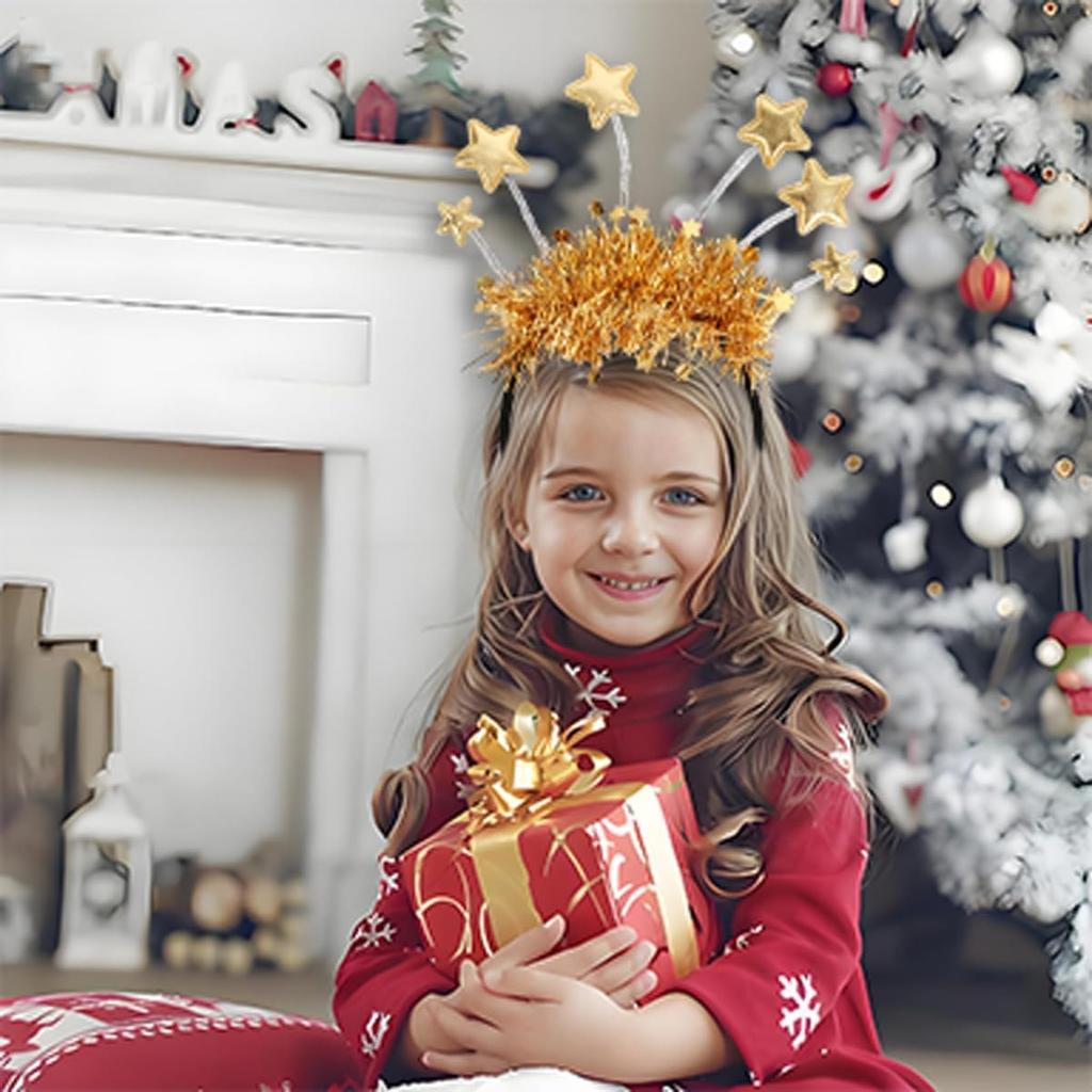 New Years Headband - Gold Star Headband for Women Birthday Holiday Christma News Year's Eve Party Decorations
