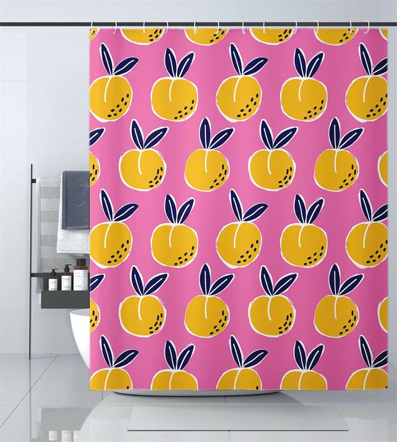 Fruit Showers Curtain Liner Peach Lemon Strawberry Orange Papaya Print Fabric Shower Curtains Cute Bright Colorful Design Hook