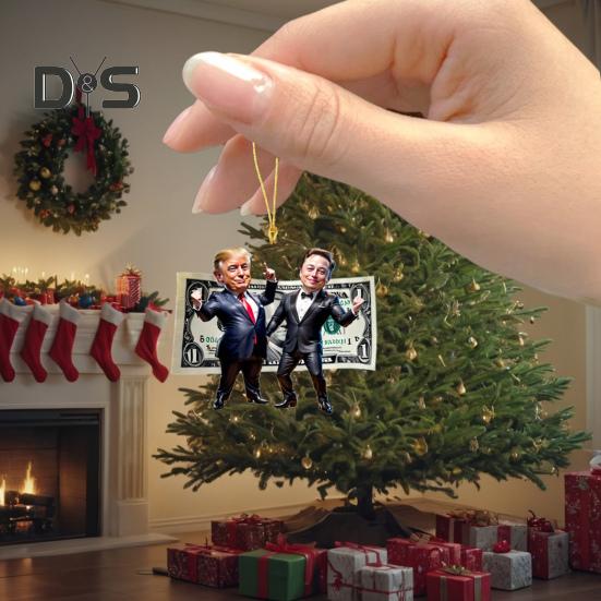 

Рождественское украшение Трампа 2024 года, забавные подвесные украшения Трампа и Маска, 2D акриловое украшение на рождественскую елку для сторонника C