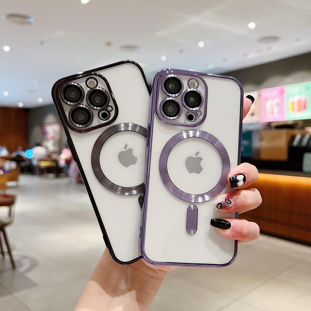 Luxury Plating Magnetic Clear Case for iPhone 16 Pro Max, Compatible with MagSafe Shockproof Camera Protection Cover