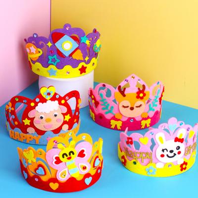 DIY Birthday Crown Hat for Kids Cartoon Rabbit Dinosaur Cake Lion Animals Non-woven Birthday Headwear Party Decoration Craft Material Kit