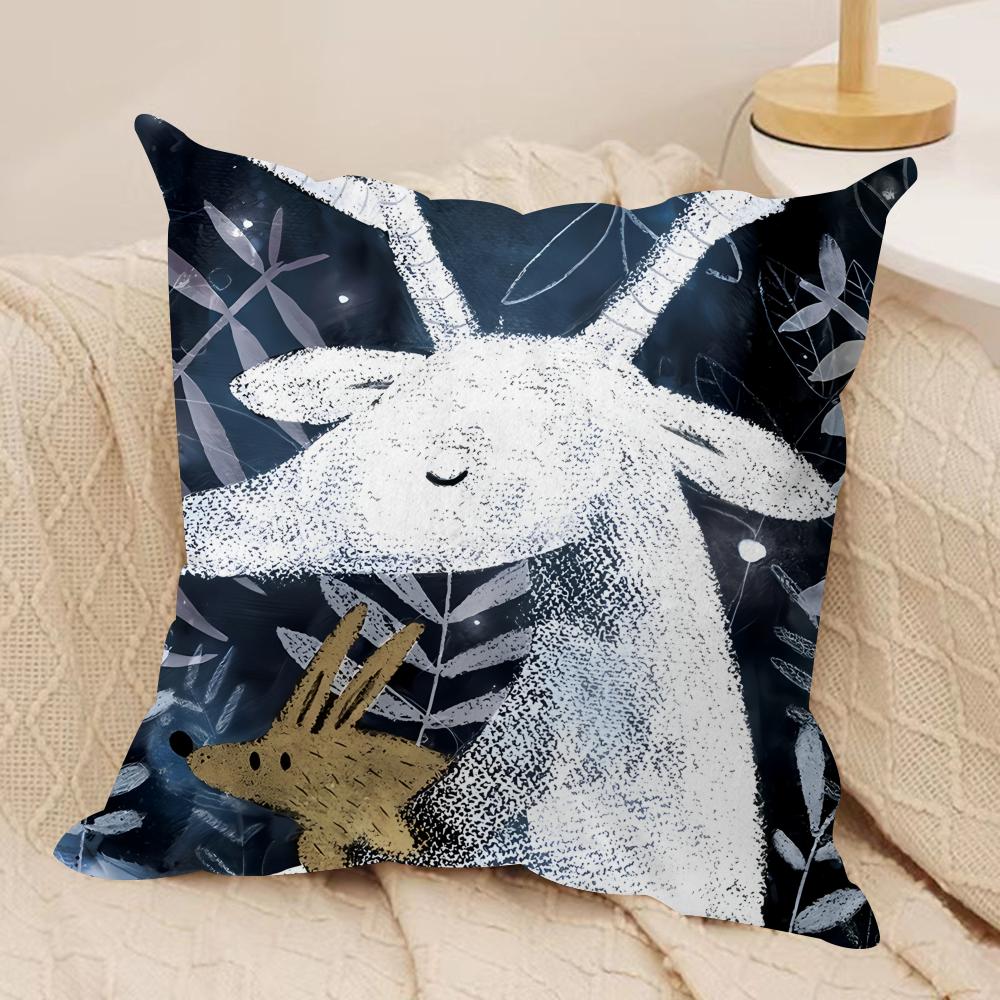 Deer Cartoon Cartoon Cute Cushion Cover Silky Short Plush Invisible Zipper Dustproof Sofa Pillow Case For Home Decor