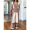 1116 new European and American casual style printing set full of pattern design high waist and wide leg pants two-piece set for women